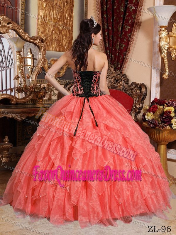 Watermelon Sweetheart Best Organza Quince Dress with Embroidery