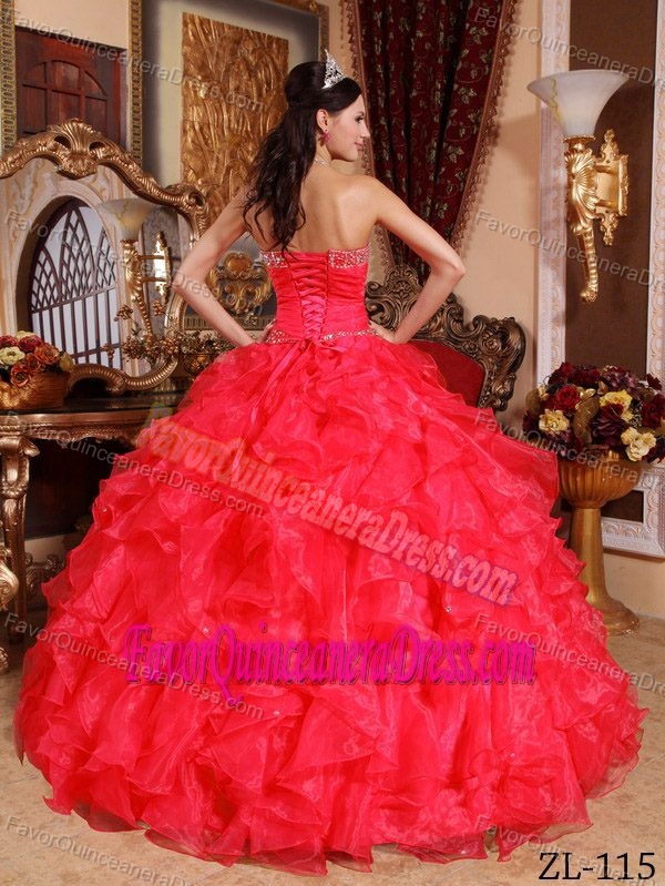 Red Sweetheart Exquisite Sweet Sixteen Dress in Organza with Ruffles