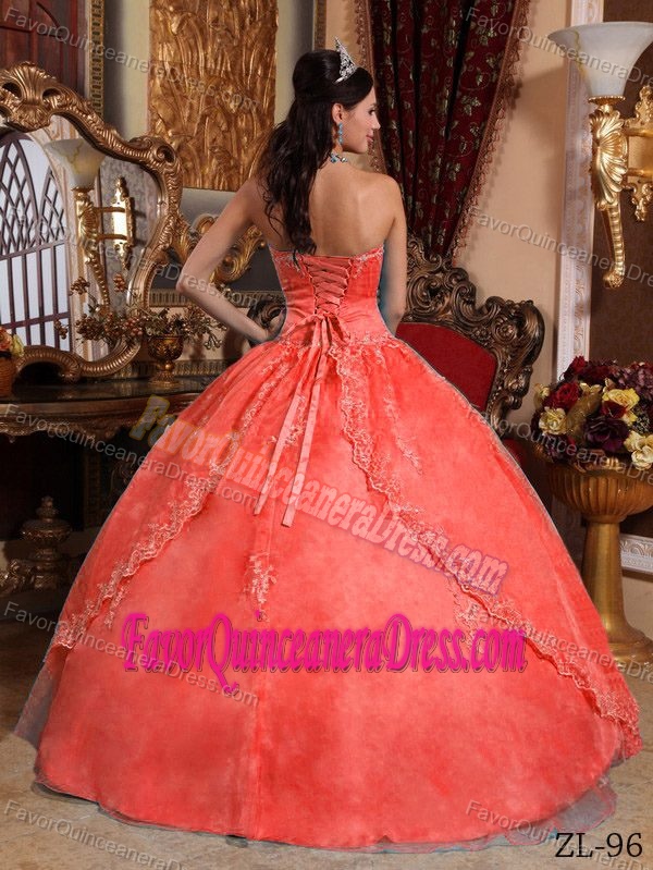 Orange Red Strapless Brand New Quinceanera Gown Dress in Organza