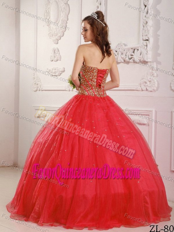 2013 Beaded Red Sweetheart Quinceanera Dresses in Satin and Organza