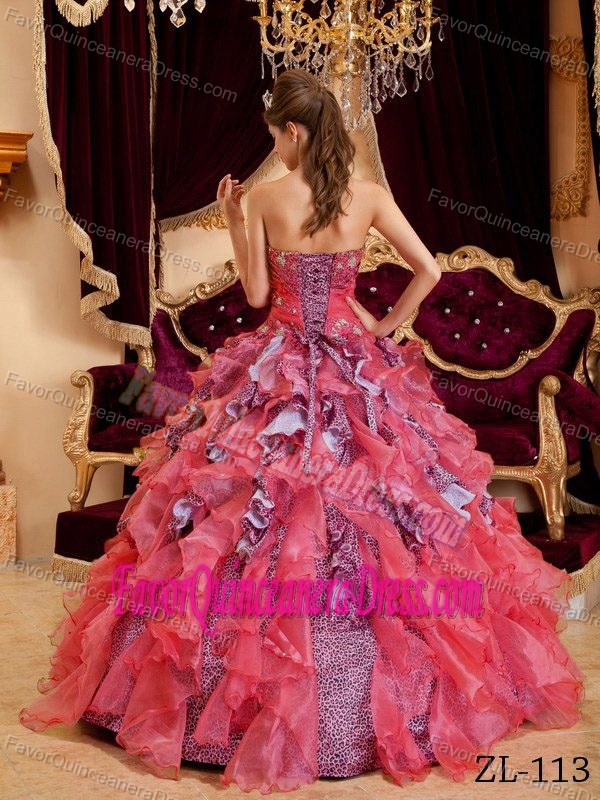 Multi-color Sweetheart Trendy Quince Dresses in Leopard and Organza