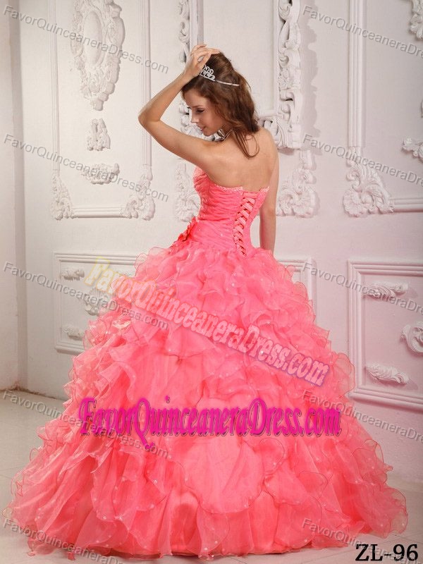 Romantic Ruffled Sweetheart Organza Quince Dresses in Watermelon