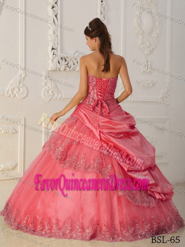 Red Sweetheart Taffeta and Tulle Unique Quince Dress with Appliques