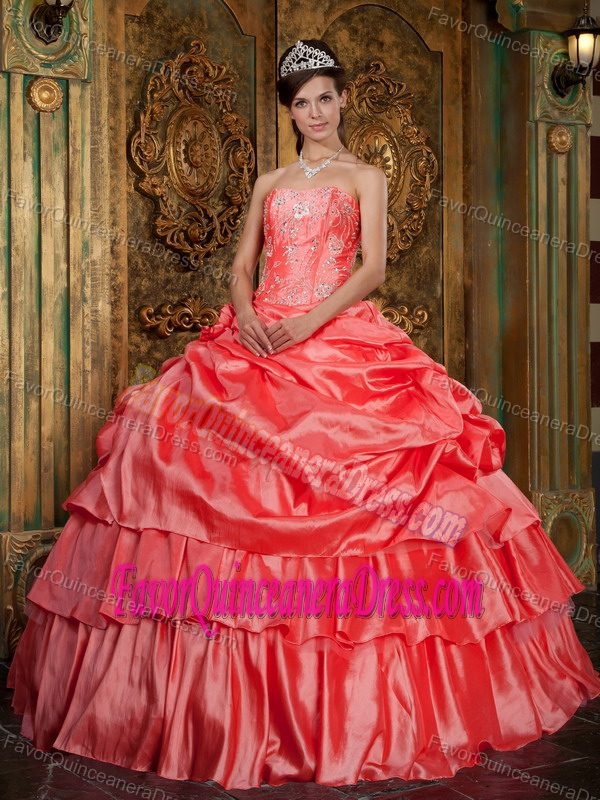 Watermelon Strapless New Dress for Quince in Organza with Beading