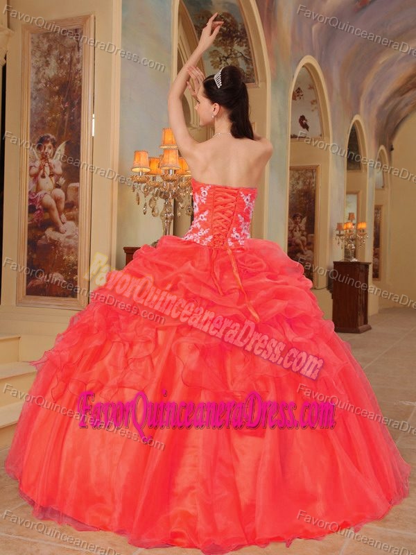 Red Sweetheart Taffeta and Organza Best Quince Dress with Appliques