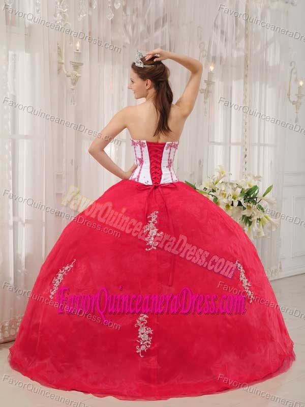 Sassy White and Red Sweetheart Quinceanera Dress in Special Fabric