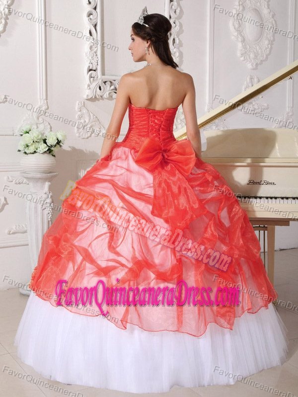 Latest Taffeta and Organza Strapless Quince Dresses in Red and White