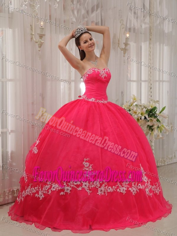 Red Sweetheart Taffeta and Organza Dress for Quince with Appliques