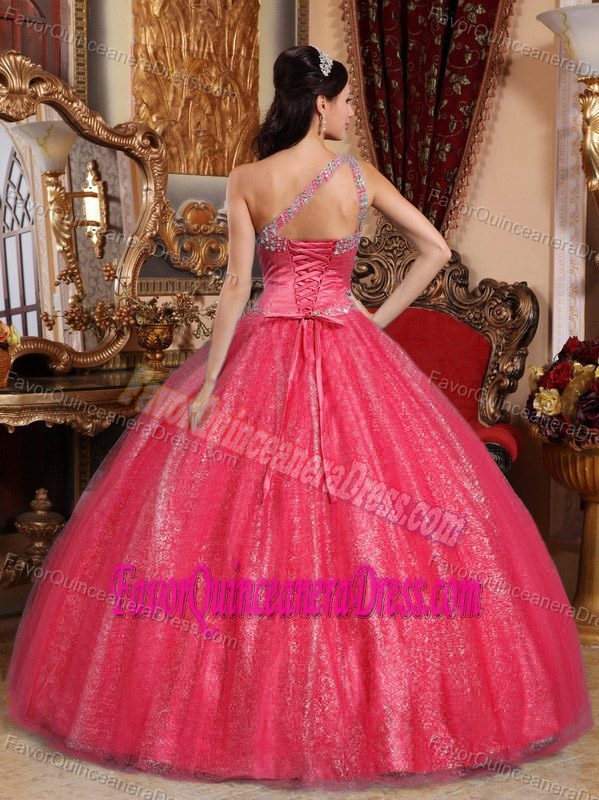 New Style Red One Shoulder Sweet Sixteen Dress in Tulle and Taffeta