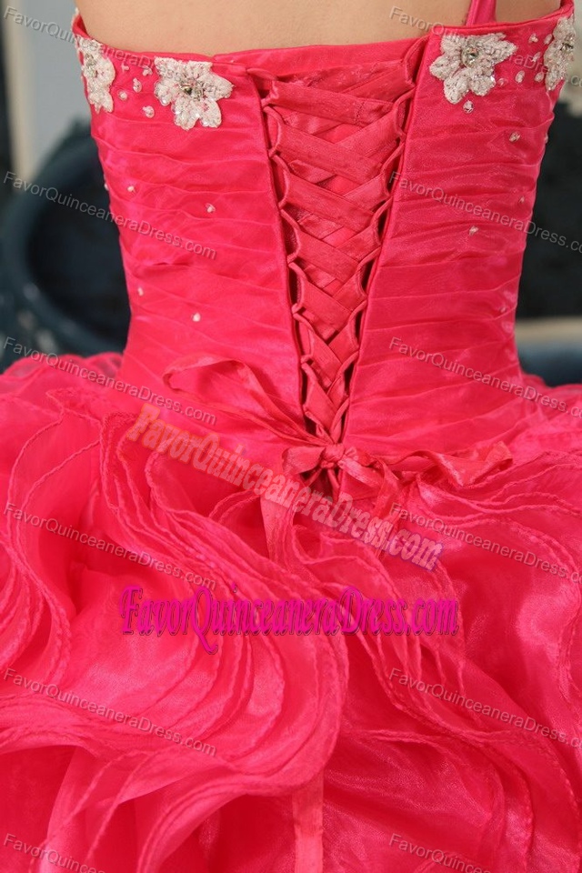 Ruffled One Shoulder Organza Fave Dresses for Quince in Coral Red