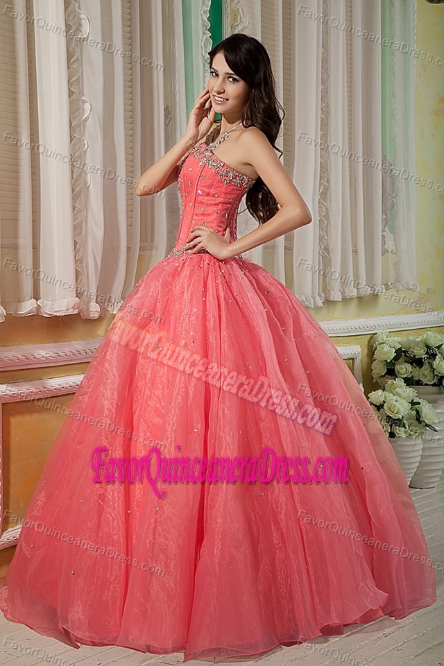 Beaded Red Sweetheart Floor-length Best Quince Dresses in Organza