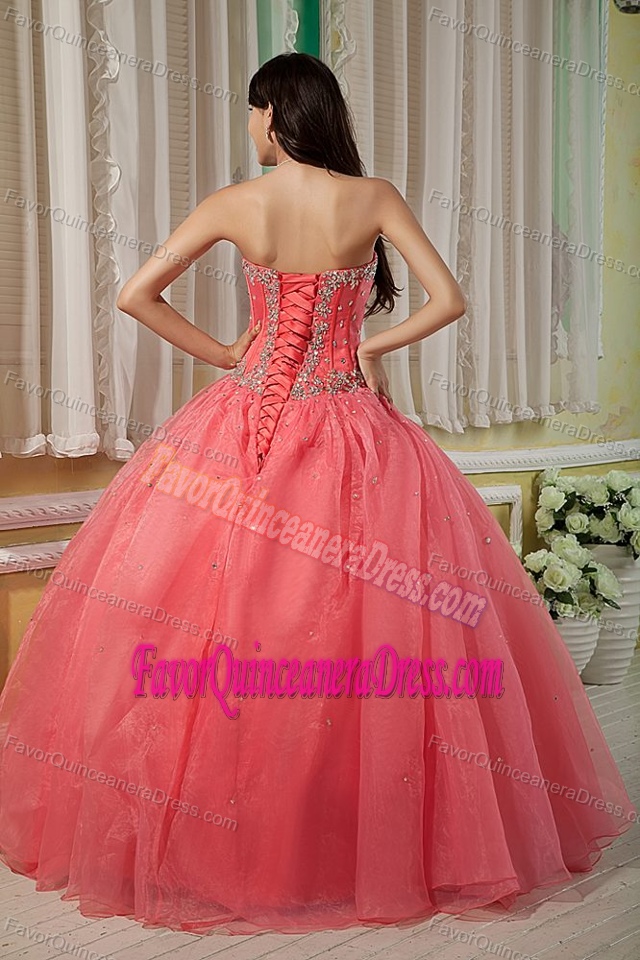 Beaded Red Sweetheart Floor-length Best Quince Dresses in Organza