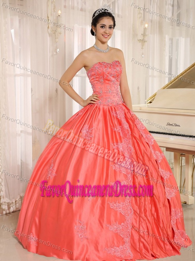 Watermelon Sweetheart Taffeta Quinceanera Gowns with Embroidery
