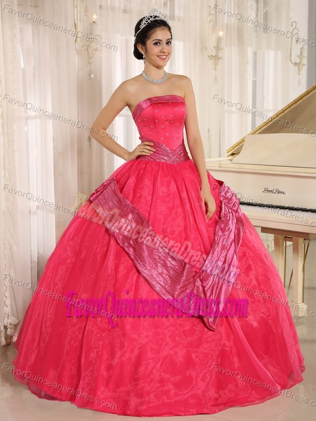 Organza Discount Strapless Quinceanera Gown Dresses in Coral Red