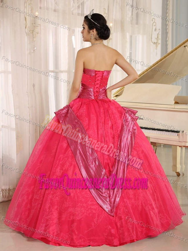 Organza Discount Strapless Quinceanera Gown Dresses in Coral Red