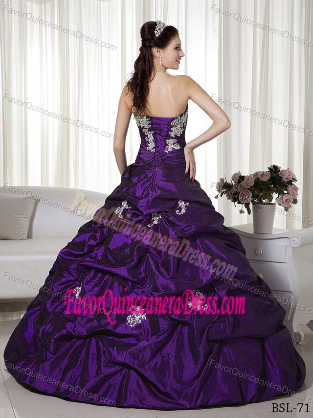 Popular Pick-up Skirt Quinces Dresses with Appliques and Dropped Waist