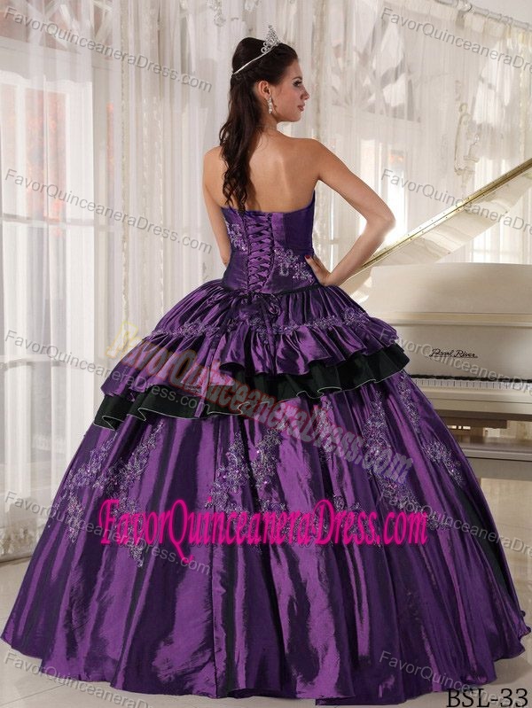 Purple Attractive Dresses for Quinceaneras with Black Organza Fabric Decoration