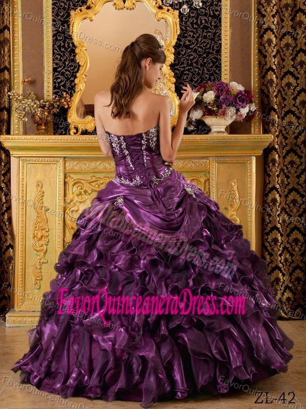 Desirable Sweet Sixteen Dresses with Sweetheart Neck and Ruffled Skirt in Purple