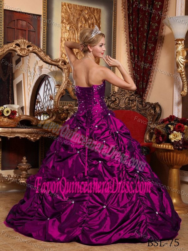 Fuchsia Strapless Beaded Bust and Pick-ups New Quinceanera Gown Dresses