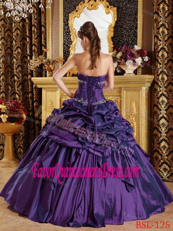 Latest Strapless Ruched Bust and Pick-up Skirt Quinceanera Gowns in Purple Color