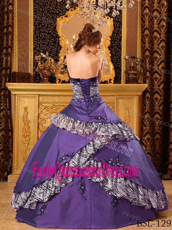 Pretentious Quinceaneras Dress with Strapless Neck and Zebra Print Fabric Decorate