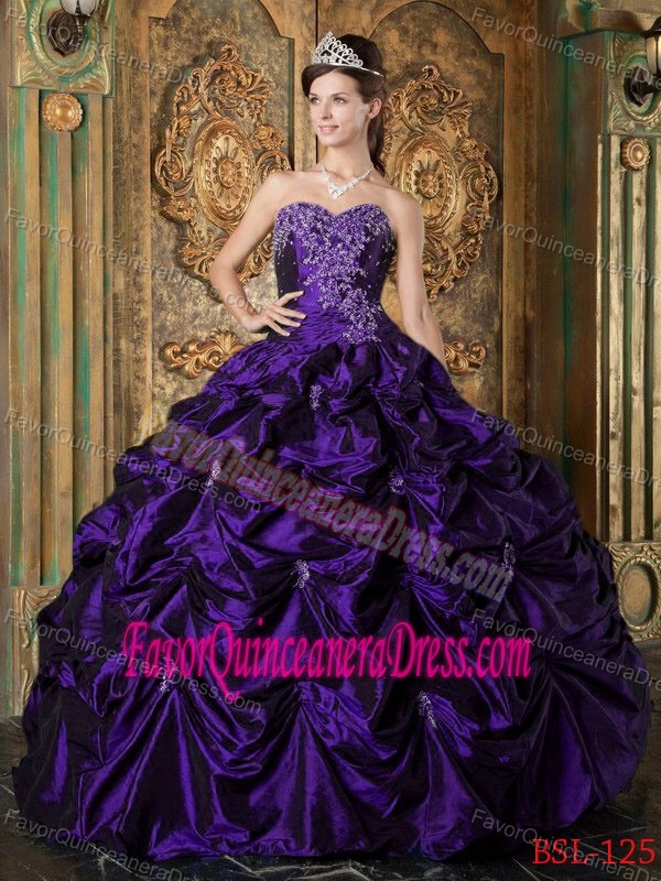 Chic Quinces Dresses with Embroidery and Appliques by Dark Purple Taffeta