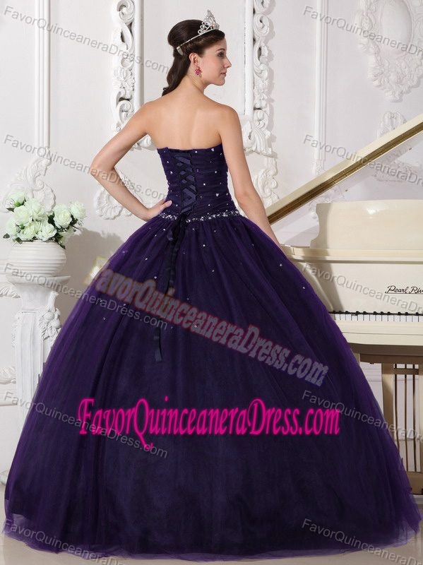 Dark Purple Ball Gown Sweetheart Quinceanera Dresses with Beading for 2014