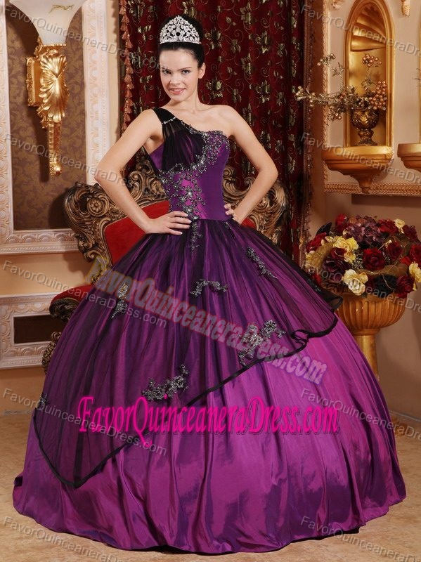 Ball Gown One Shoulder Beaded Taffeta and Organza Quinceanera Dresses