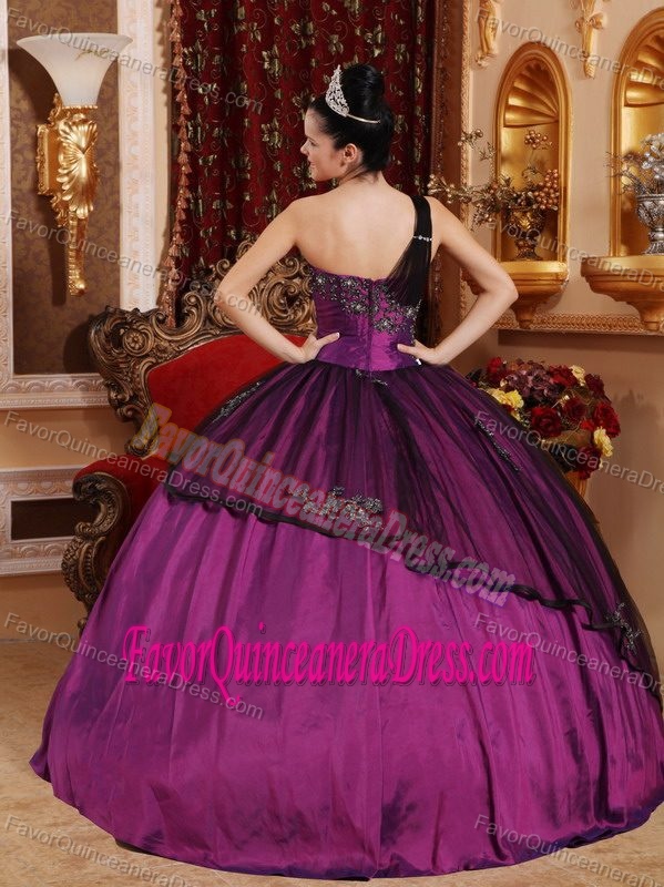 Ball Gown One Shoulder Beaded Taffeta and Organza Quinceanera Dresses