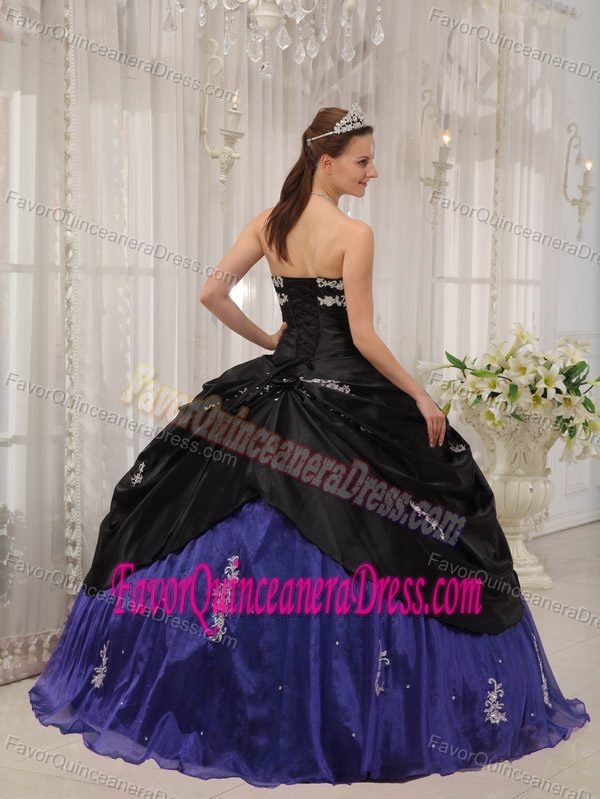 Black and Blue Ball Gown Strapless Quinceanera Dresss with Appliques in 2013