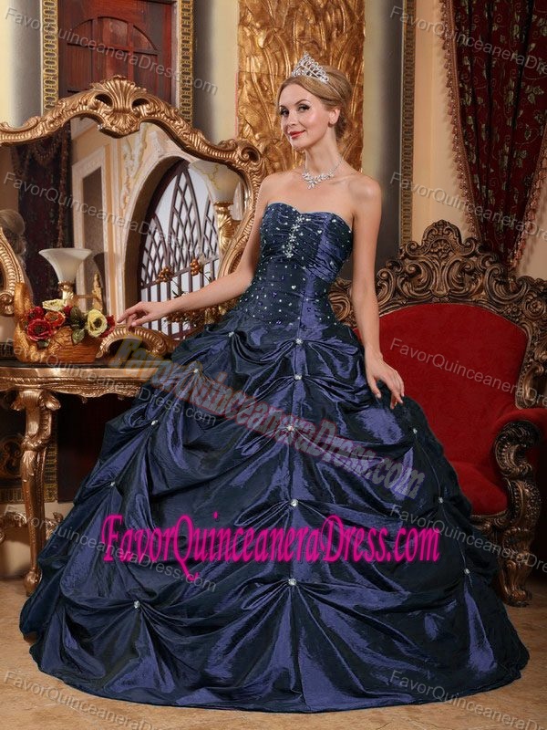 Attractive Navy Blue Ball Gown Quinceanera Dress with Beading and Pick-ups