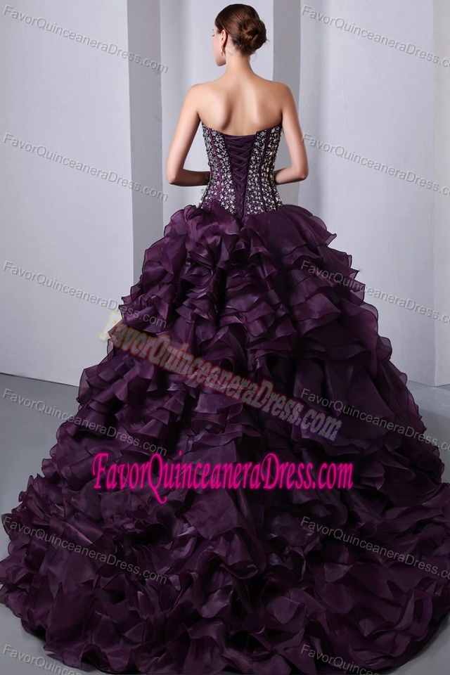 2014 Purple Ball Gown Sweetheart Quinceanera Dress with Beading and Ruffle