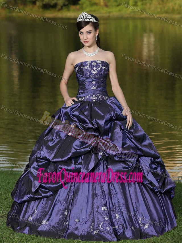 Beaded Strapless Ball Gown Quinceanera Dress with Appliques and Pick-ups