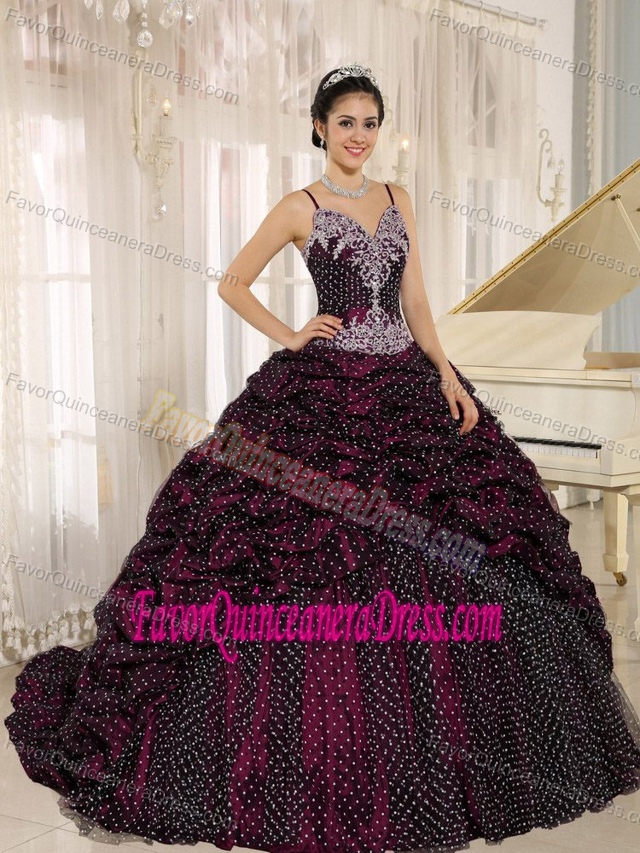 Special Fabric Beaded Quinceanera Dress with Pick-ups and Spaghetti Straps