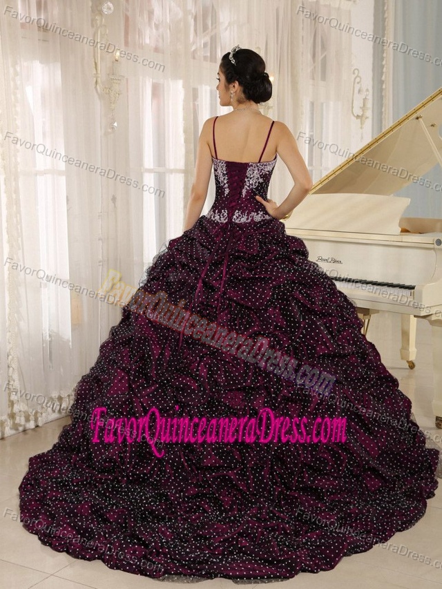 Special Fabric Beaded Quinceanera Dress with Pick-ups and Spaghetti Straps