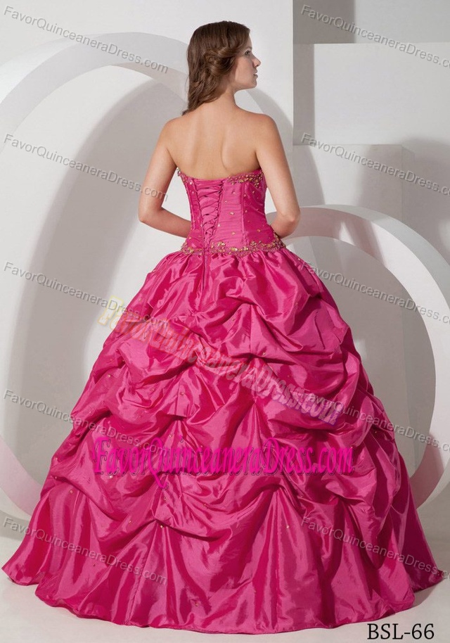 Brand New Hot Pink Taffeta Quinceanera Gown Dresses with Pick-ups