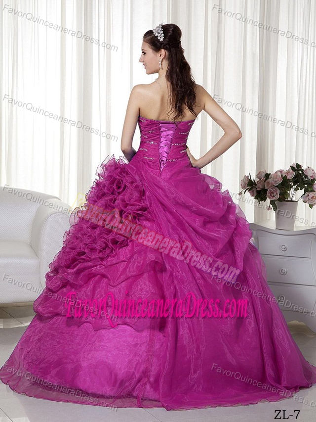 Cheap Sweetheart Beaded Ruched Quinceanera Gown Dress in Organza