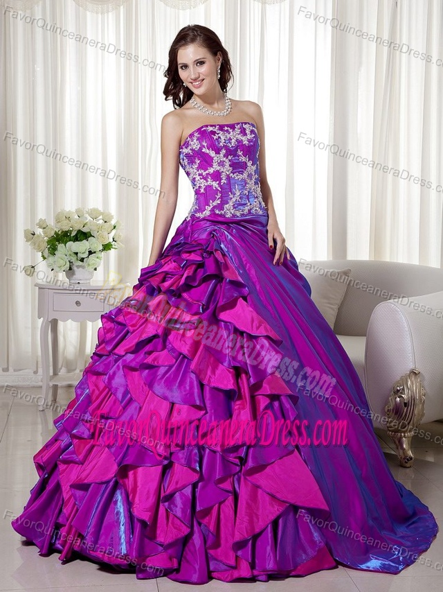 Brand New Style Purple Taffeta Quinceanera Gown Dresses with Appliques