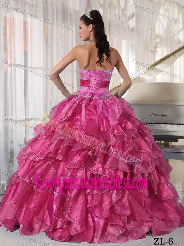 Affordable Organza Appliqued Quinceanera Gown Dress with Ruffles