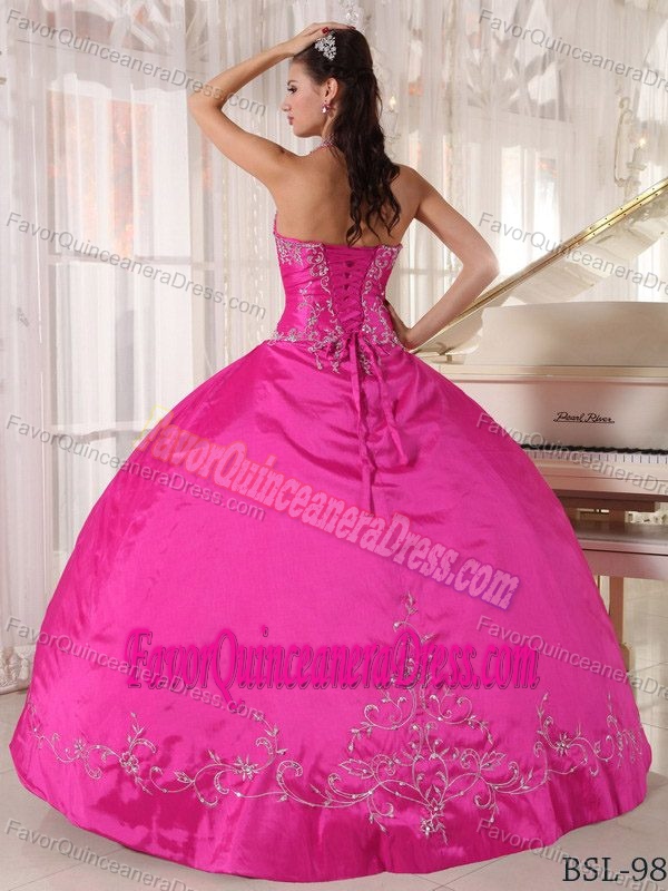 Puffy Halter Taffeta Hot Pink Quinceanera Gown Dress with Appliques