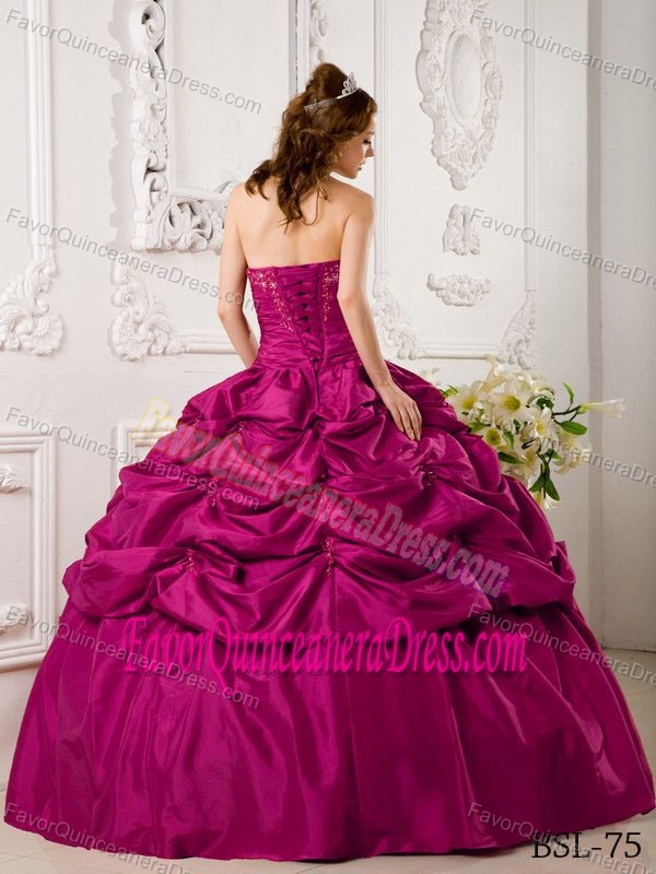 Ornate Hot Pink Taffeta Appliqued Quinceanera Dresses with Pick-ups