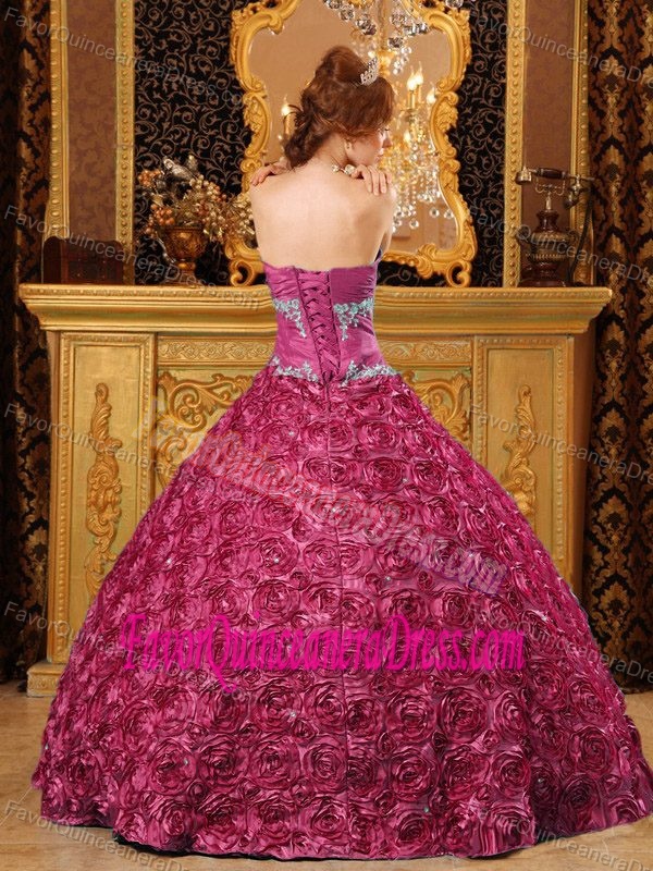 Modest Appliqued Fuchsia Quinceanera Dresses with Rolling Flowers