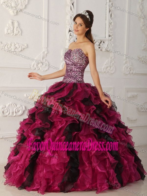 Angel Multi-colored Leopard Organza Quinceanera Dress with Ruffles