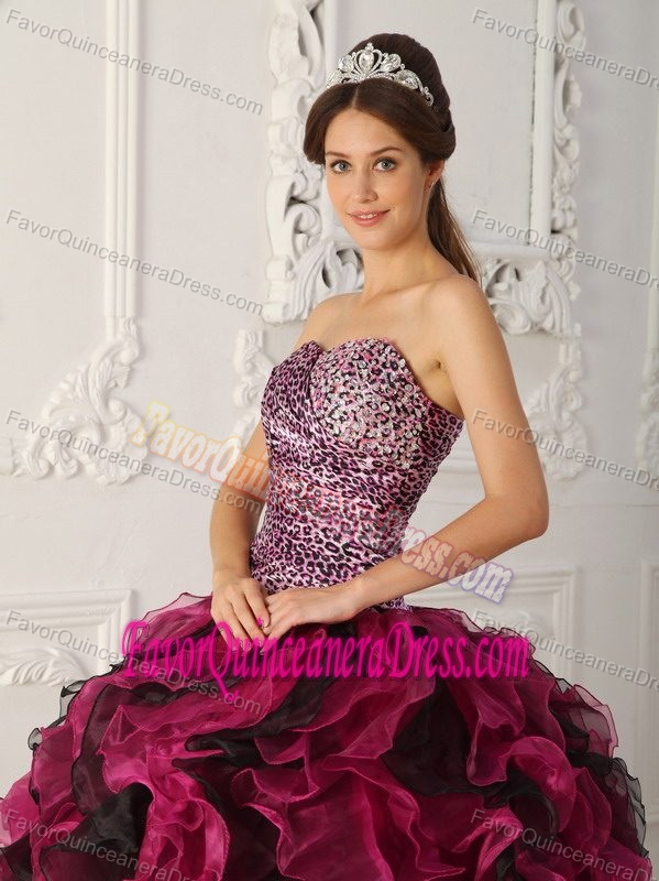 Angel Multi-colored Leopard Organza Quinceanera Dress with Ruffles