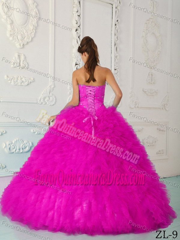 Sweetheart Satin and Organza Beaded Quinceanera Dresses in Hot Pink
