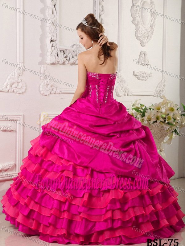 Vintage Strapless Taffeta Beaded Dress for Quinceanera in Coral Red