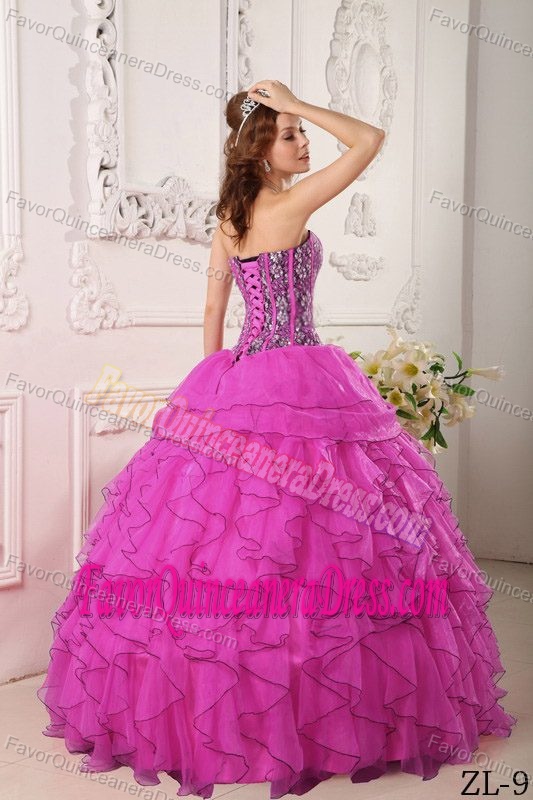 Popular Fuchsia Sweetheart Beaded Quinceanera Gown Dress in Organza