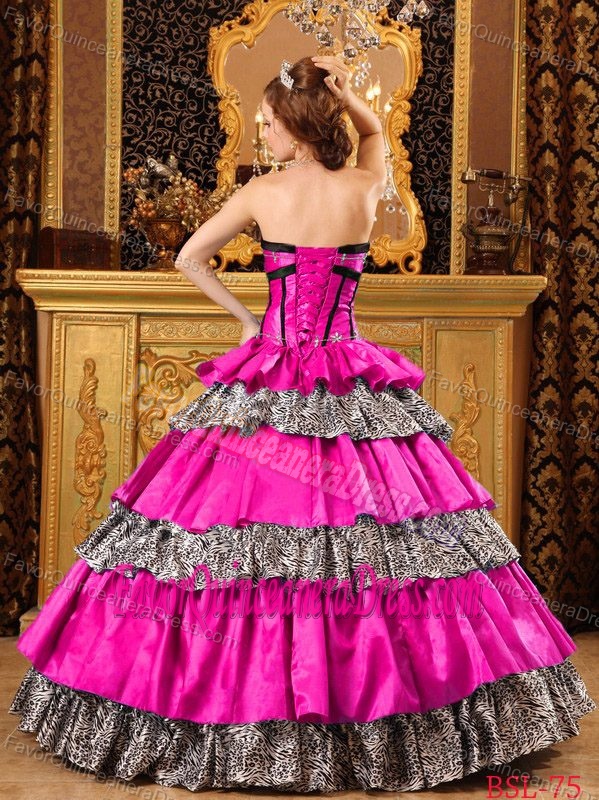 Popular Floor-length Taffeta Hot Pink Quinceanera Gown with Ruffles