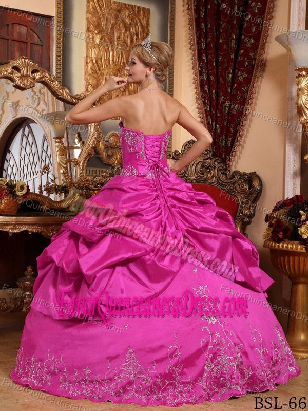 Angel Sweetheart Taffeta Embroidered Beaded Quince Dress in Hot Pink