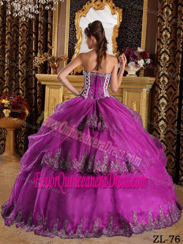 Ornate Fuchsia Organza Beaded Quinceanera Dresses with Appliques